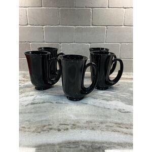 Indiana Glass Tiara Cameo Black Horn Stein Mug (set of 5)